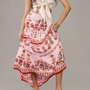 Banjanan Discovery Red and Prink Linen Maxi Floral Skirt